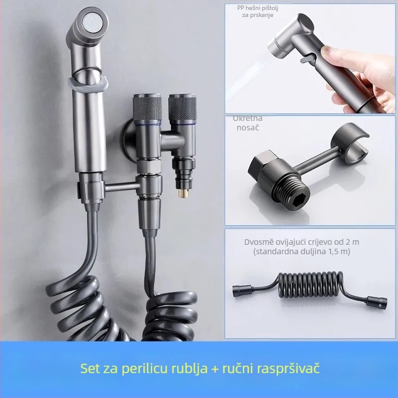 Kran za perilicu s jednim ulazom i dva izlaza, ugradbeni u zid, nehrđajući čelik, model T-tip, radni tlak <0,7 MPa, unutarnji promjer univerzalni 4 točke, tuš za WC, dvostruki vodeni razvodnik