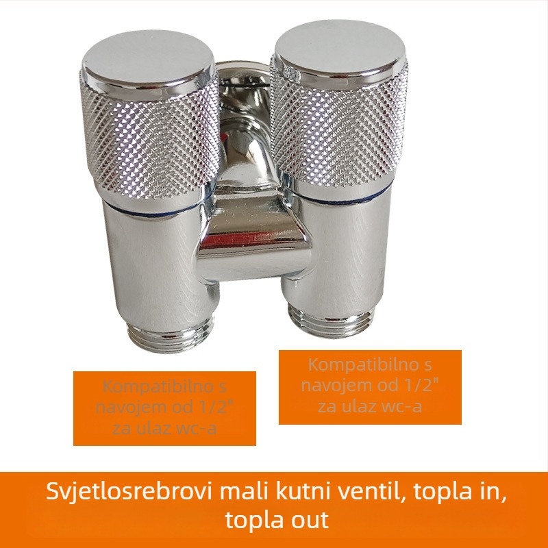 Kran za perilicu s jednim ulazom i dva izlaza, ugradbeni u zid, nehrđajući čelik, model T-tip, radni tlak <0,7 MPa, unutarnji promjer univerzalni 4 točke, tuš za WC, dvostruki vodeni razvodnik
