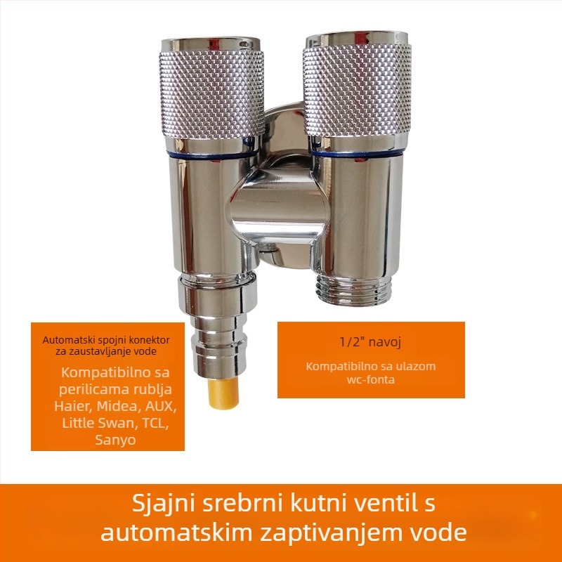 Kran za perilicu s jednim ulazom i dva izlaza, ugradbeni u zid, nehrđajući čelik, model T-tip, radni tlak <0,7 MPa, unutarnji promjer univerzalni 4 točke, tuš za WC, dvostruki vodeni razvodnik