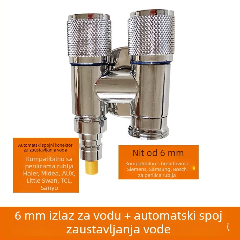 Kran za perilicu s jednim ulazom i dva izlaza, ugradbeni u zid, nehrđajući čelik, model T-tip, radni tlak <0,7 MPa, unutarnji promjer univerzalni 4 točke, tuš za WC, dvostruki vodeni razvodnik