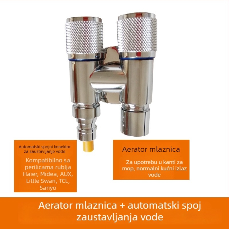 Kran za perilicu s jednim ulazom i dva izlaza, ugradbeni u zid, nehrđajući čelik, model T-tip, radni tlak <0,7 MPa, unutarnji promjer univerzalni 4 točke, tuš za WC, dvostruki vodeni razvodnik