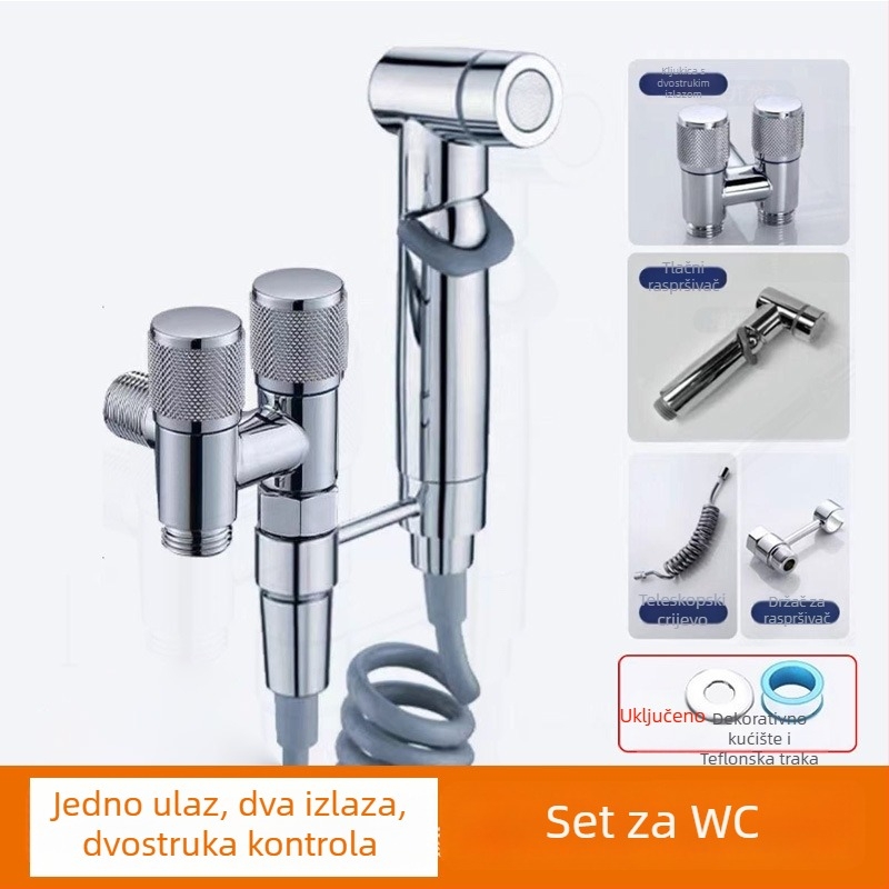 Kran za perilicu s jednim ulazom i dva izlaza, ugradbeni u zid, nehrđajući čelik, model T-tip, radni tlak <0,7 MPa, unutarnji promjer univerzalni 4 točke, tuš za WC, dvostruki vodeni razvodnik