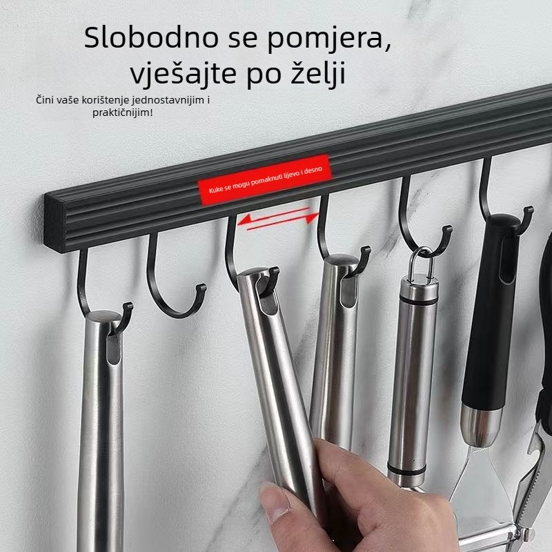 Pokretna zidna kuka za kuhinju i skladišna polica, bez bušenja; materijal: aluminij, završni premaz pečenjem, težina: 1, moderni minimalistički stil.