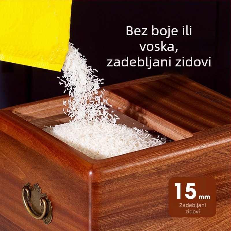 Visokokvalitetni drveni spremnik za rižu od tamnog drveta za kuhinju, zaptiv, otporan na vlagu, kapacitet 10 kg