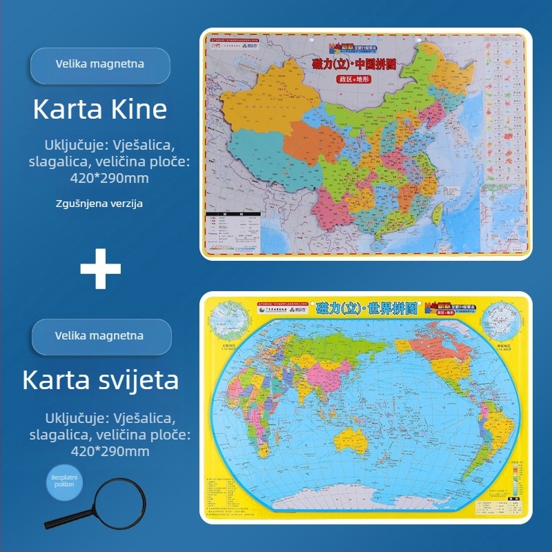 Magnetna slagalica karte Kine - ravni slagalica, EVA materijal, uzrast 7-14 godina, obrazovna geografska igra