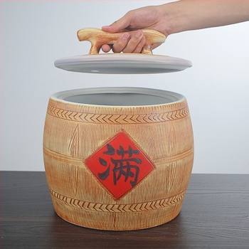 Keramički spremnik za rižu s poklopcem, 5–6 L, zatvoren, otporan na vlagu i štetnike, podrijetlo Jingdezhen, stil novog chinoiserie