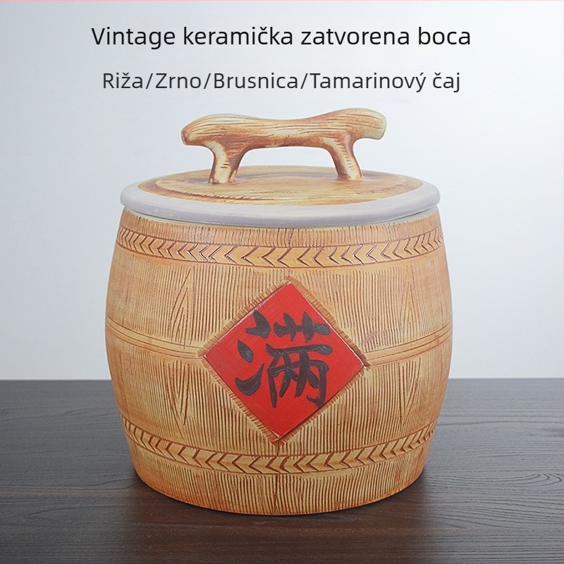 Keramički spremnik za rižu s poklopcem, 5–6 L, zatvoren, otporan na vlagu i štetnike, podrijetlo Jingdezhen, stil novog chinoiserie