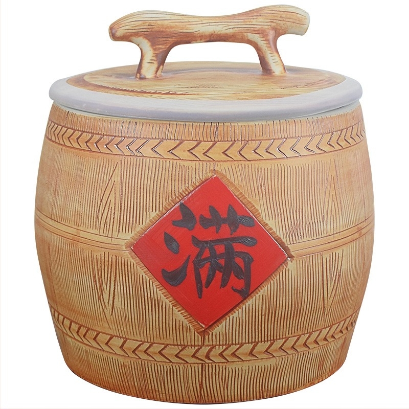Keramički spremnik za rižu s poklopcem, 5–6 L, zatvoren, otporan na vlagu i štetnike, podrijetlo Jingdezhen, stil novog chinoiserie
