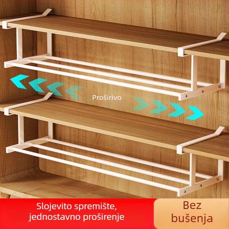 Proširivi ormarić za cipele s jednim slojem, okvir od karbonskog čelika, montaža kukicom bez bušenja, jednostavan i moderan stil, pogodan za kuhinju, spavaću sobu i kupaonicu.