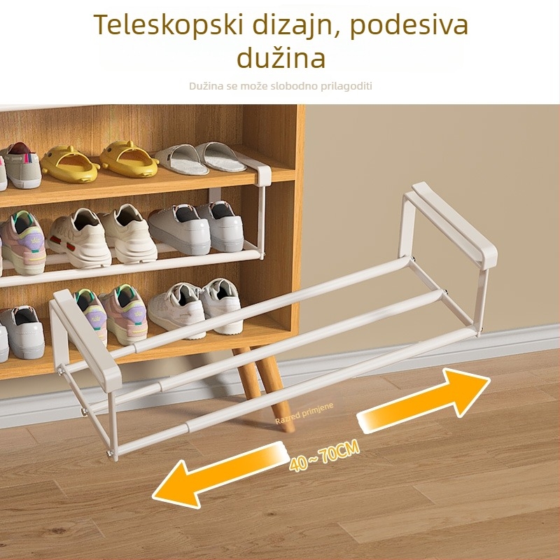 Proširivi ormarić za cipele s jednim slojem, okvir od karbonskog čelika, montaža kukicom bez bušenja, jednostavan i moderan stil, pogodan za kuhinju, spavaću sobu i kupaonicu.