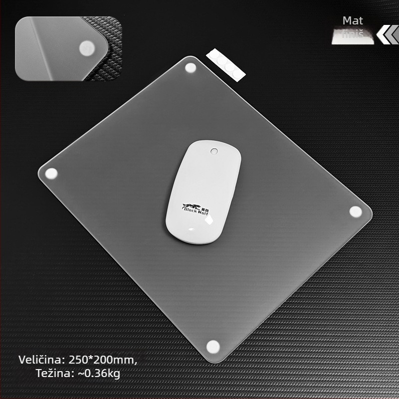 Staklena podloga za miš s zaobljenim kutovima, mat površina protiv klizanja, USB hub, dvostrana
