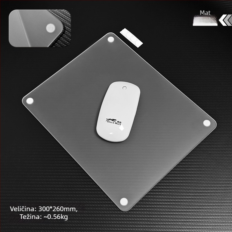 Staklena podloga za miš s zaobljenim kutovima, mat površina protiv klizanja, USB hub, dvostrana