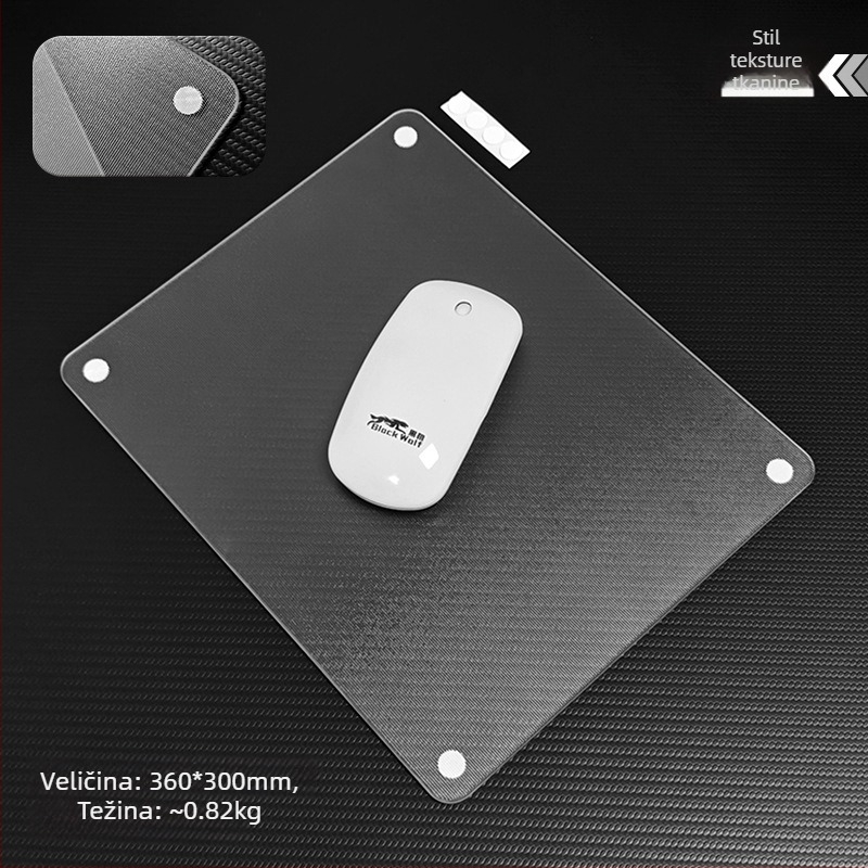 Staklena podloga za miš s zaobljenim kutovima, mat površina protiv klizanja, USB hub, dvostrana