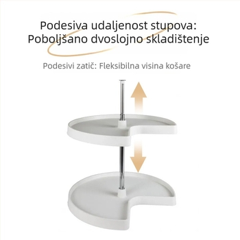 Kuhinjski kutni okretni organizator za posuđe i lonce, dvostruki plastični okretni koš s 270° okretom