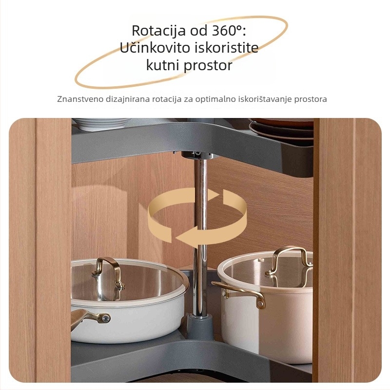 Kuhinjski kutni okretni organizator za posuđe i lonce, dvostruki plastični okretni koš s 270° okretom