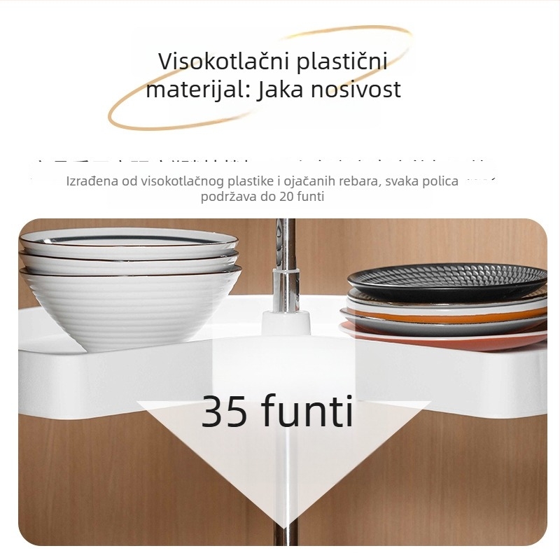 Kuhinjski kutni okretni organizator za posuđe i lonce, dvostruki plastični okretni koš s 270° okretom
