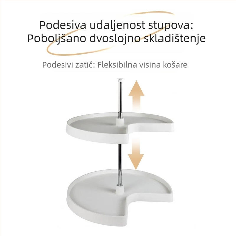 Kuhinjski kutni okretni organizator za posuđe i lonce, dvostruki plastični okretni koš s 270° okretom