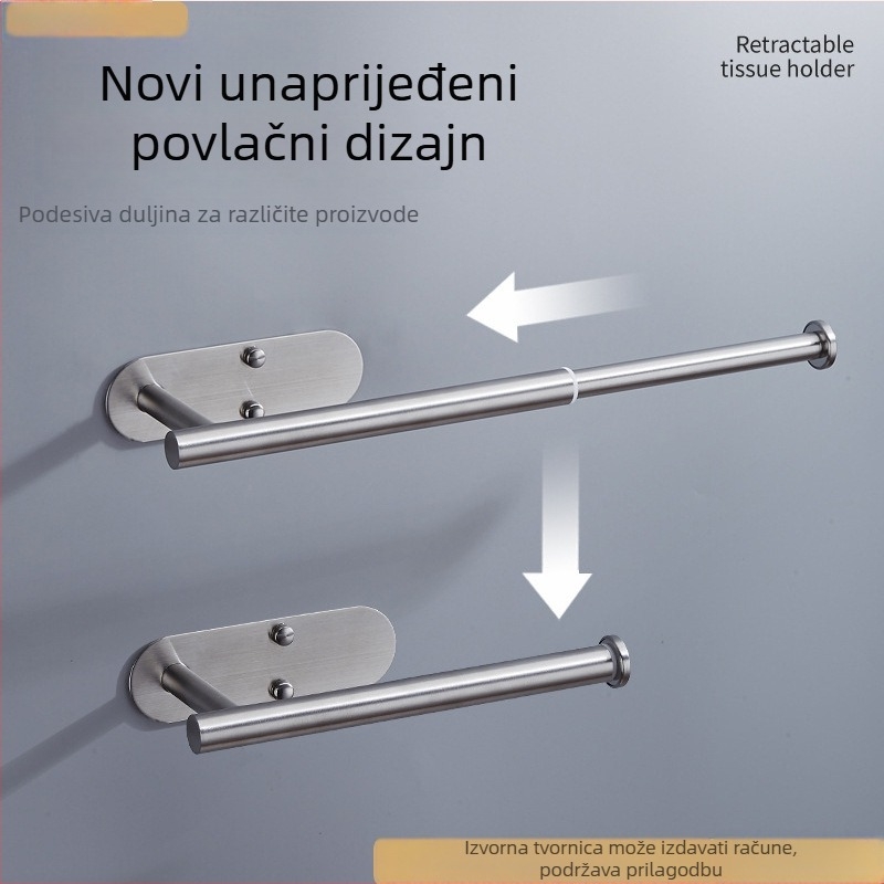 Nehrđajući čelični teleskopski držač rola folije za kuhinju — ispod ormarića, bez bušenja, držač ručnika