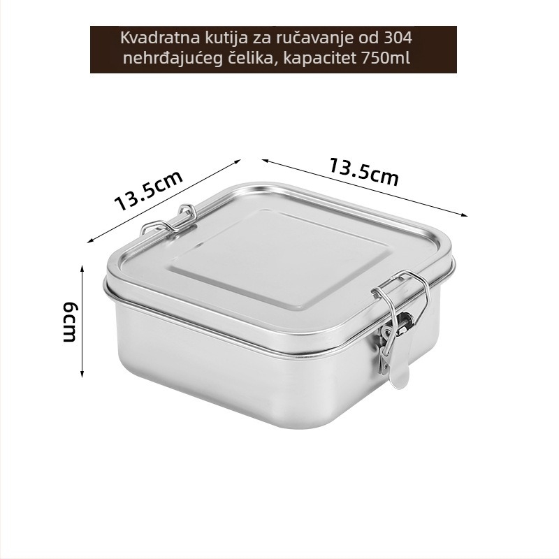 Kutija za užinu - kvadratna, 304 nehrđajući čelik, 501–800 ml, višekratna upotreba