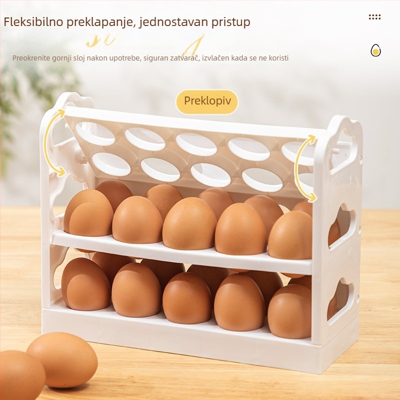 Plastična kutija za jaja u hladnjaku, trostruki regaľ, okretni poklop, velika kapaciteta, čuva svježinu jaja