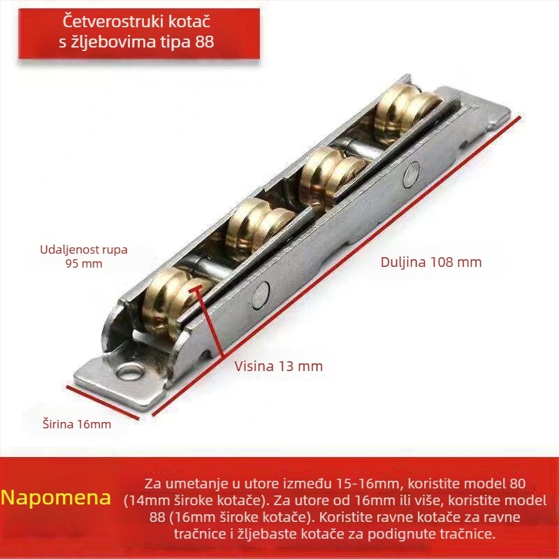 Rolka za klizna vrata, starinski dizajn, nehrđajući čelik, tip 88-80, za klizna vrata i prozore