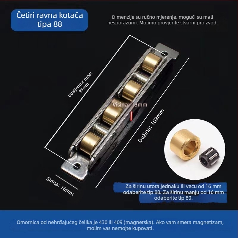 Rolka za klizna vrata, starinski dizajn, nehrđajući čelik, tip 88-80, za klizna vrata i prozore