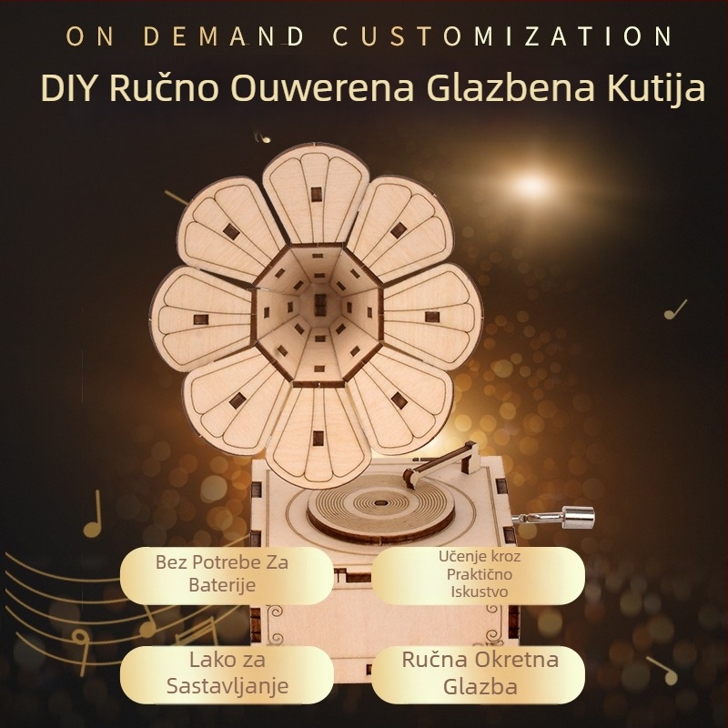Drveni 3D puzzle glazbena kutijica s laserskim graviranjem, prilagodljivo prema crtežima