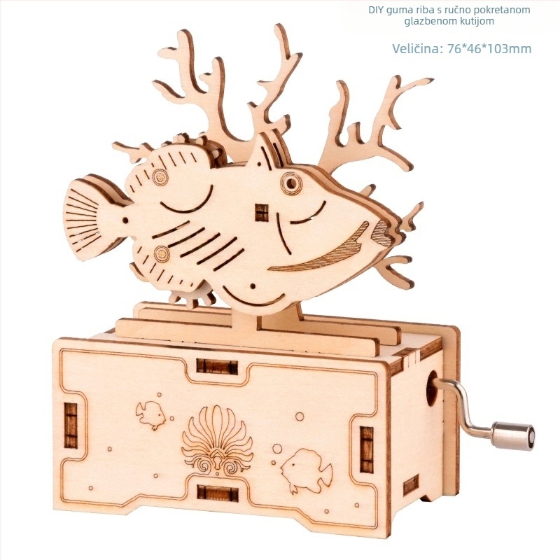 Drveni 3D puzzle glazbena kutijica s laserskim graviranjem, prilagodljivo prema crtežima