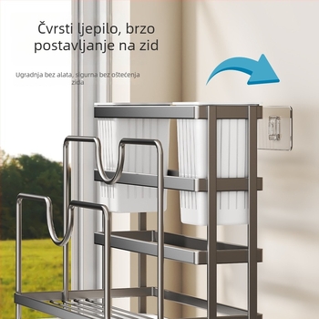 Kuhinjski stalak s višestrukim držačem za posuđe, daska za rezanje i spremnik za poklopce — minimalistički trapezni dizajn, za zid, 889 g, karbonska čelika