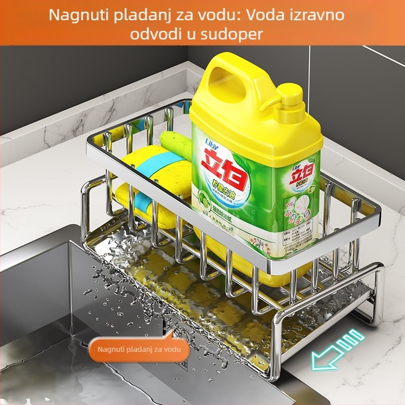 Kuhinjski stalak za skladištenje sa držačem za spužvu i krpu, držačem za tekućinu za suđe, odvodni stalak pored sudopera