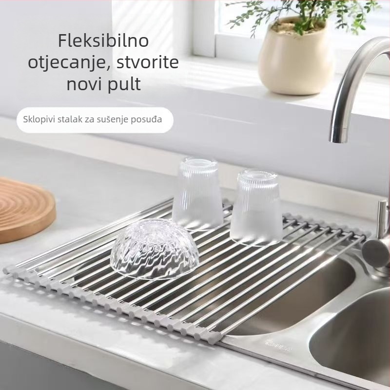 Sklopivi stalak za odvod posuđa za sudoperu, nehrđajući čelik 201, retro stil