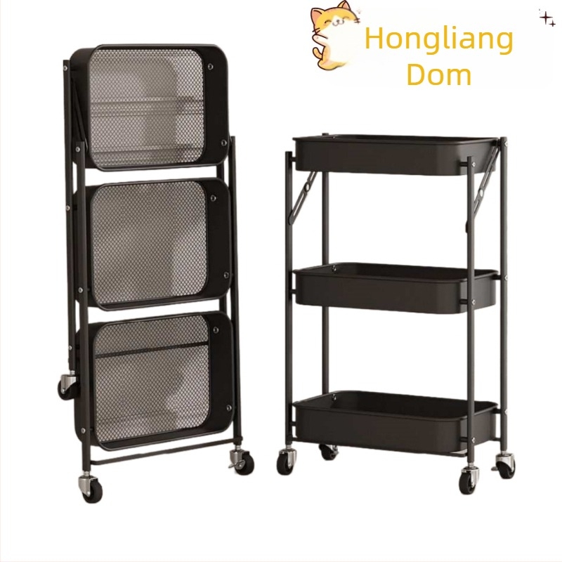 Sklopivi metalni stalak za pohranu s tri razine – pogodna za kuhinju, kupaonu i dnevni boravak; prijenosna, višenamjenska kolica