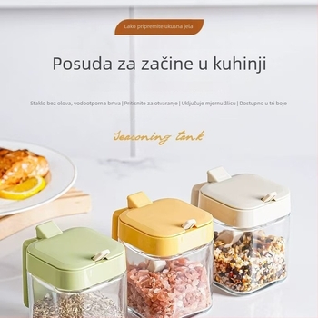 Staklena kutija za začine sa žličicom, zatvorena staklena posuda za čvrste začine, japanski stil, Leyou, izlazak 2024