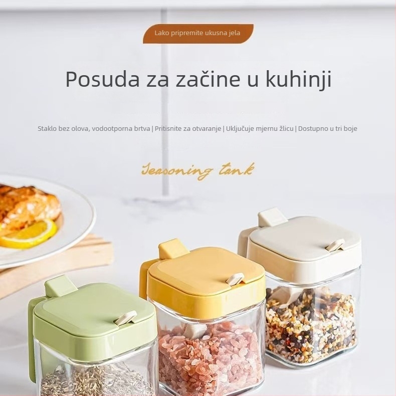 Staklena kutija za začine sa žličicom, zatvorena staklena posuda za čvrste začine, japanski stil, Leyou, izlazak 2024