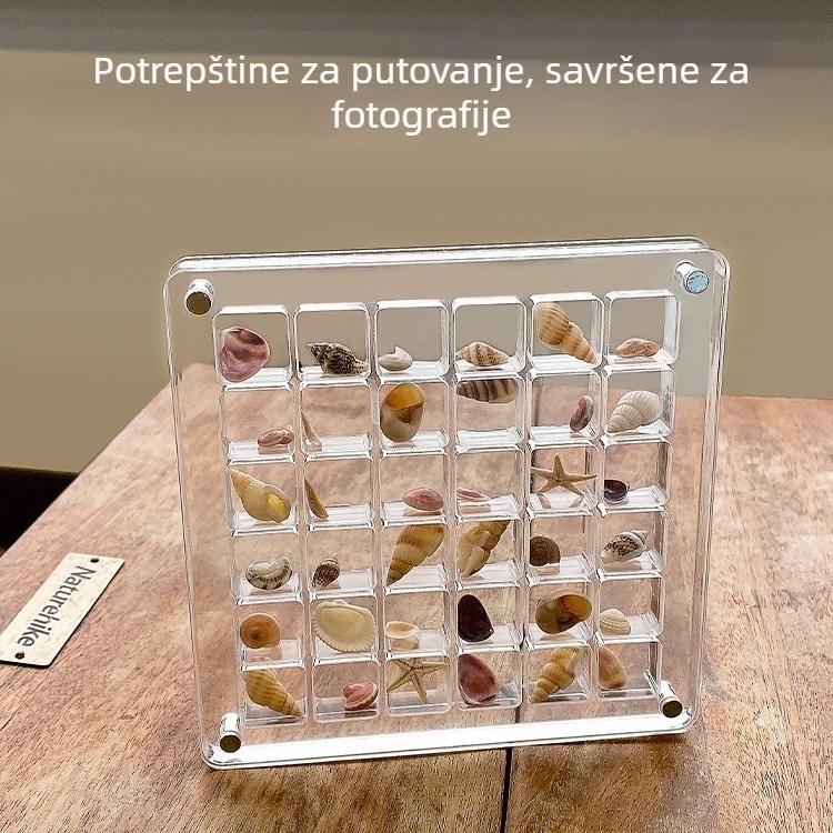 Kvadratna akrilna kutija za pohranu s pregradnim odjeljcima, podijeljeni unutarnji prostor, kapacitet 1 L, mrežasti uzorak