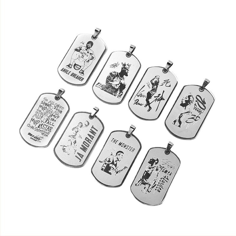 Privjesak košarkaška zvijezda — nehrđajući čelik, prilagodljivo s logotipom, otisak logotipa, sportski dodatak za košarku