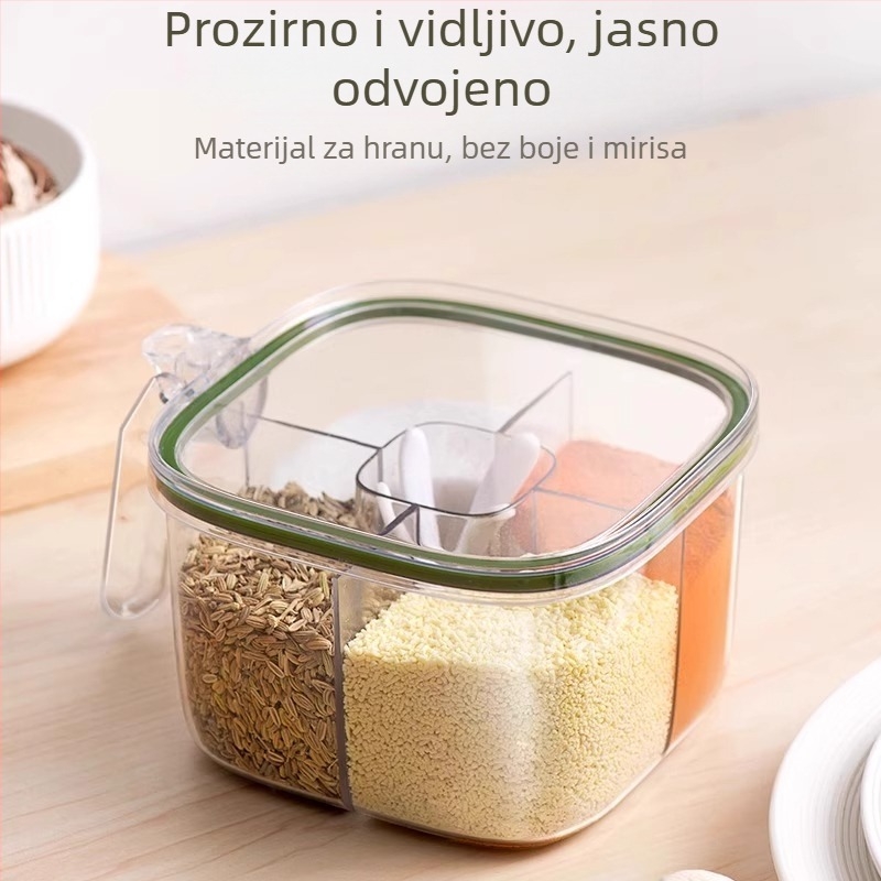 Plastična kutija za začine s višestrukim odjeljcima, prilagodljiva za sol, MSG i papar