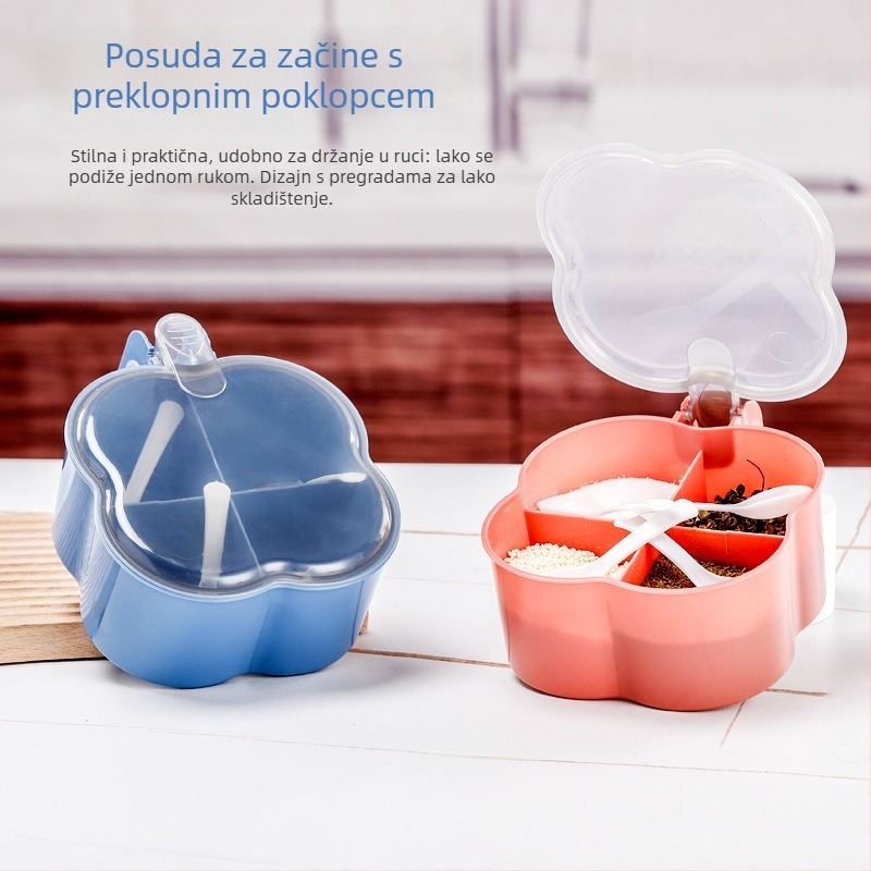 Kutija za začine s četiri pretinca, plastična, otporna na vlagu, integrirani sustav skladištenja