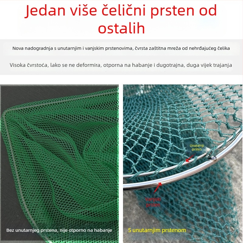 Ručni izradeni ribolovni mreža s glavom od nehrđajućeg čelika i dvostrukim prstenom, otporna na habanje, za lov ribe i pataka