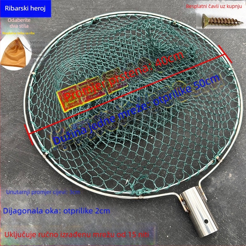 Ručni izradeni ribolovni mreža s glavom od nehrđajućeg čelika i dvostrukim prstenom, otporna na habanje, za lov ribe i pataka