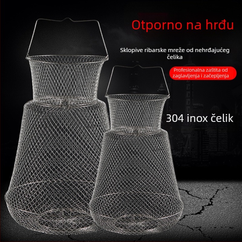 Sklopiva korpa od nehrđajućeg čelika 304 za ribu i škamp, prijenosna