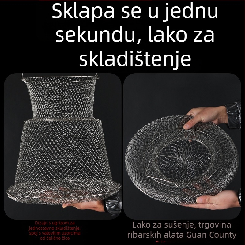 Sklopiva korpa od nehrđajućeg čelika 304 za ribu i škamp, prijenosna