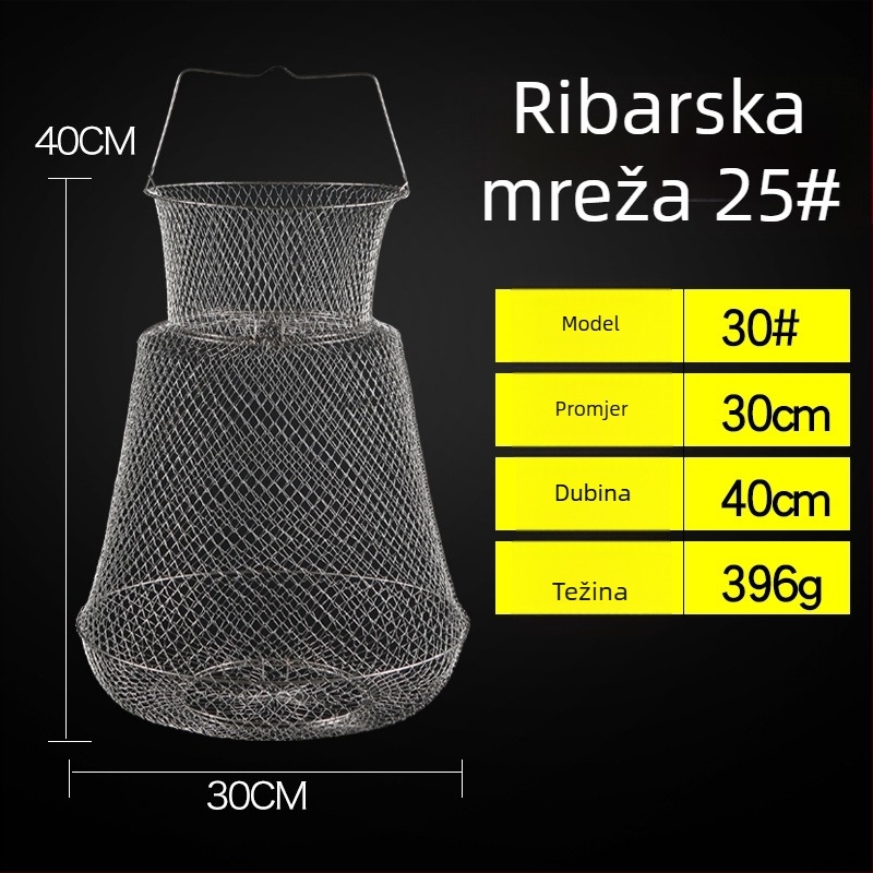 Sklopiva korpa od nehrđajućeg čelika 304 za ribu i škamp, prijenosna