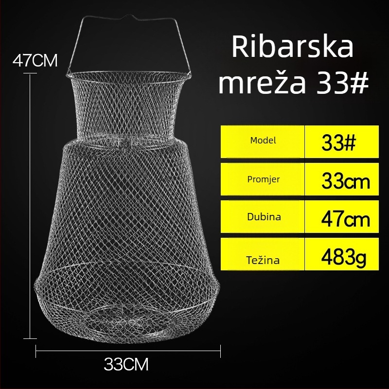 Sklopiva korpa od nehrđajućeg čelika 304 za ribu i škamp, prijenosna