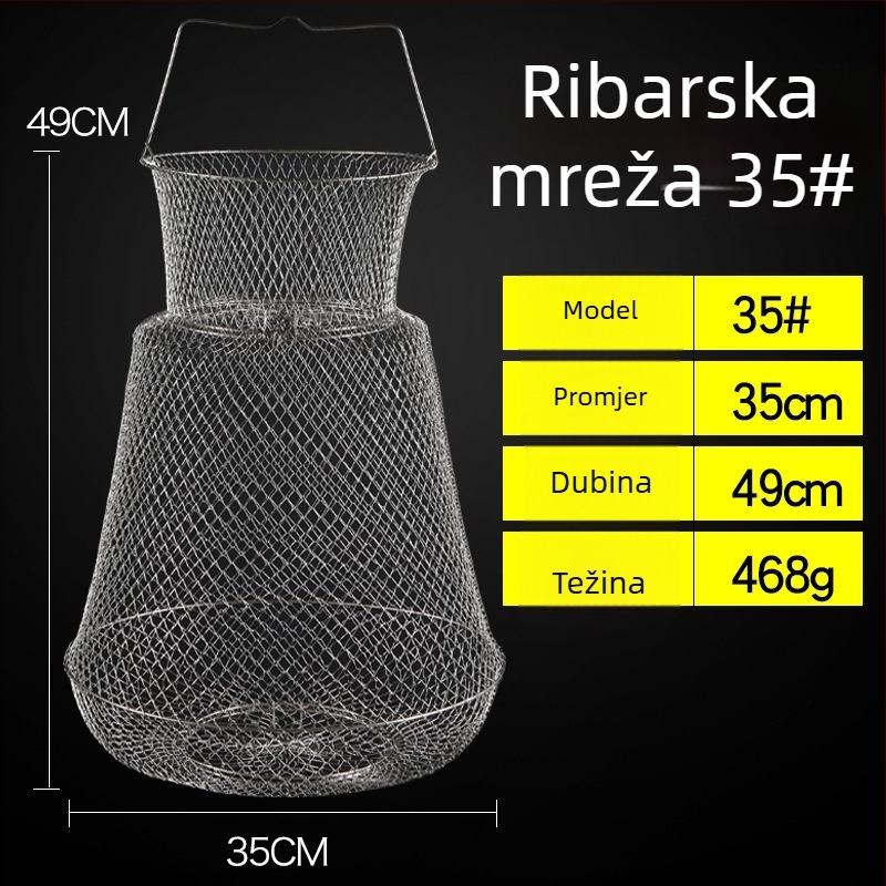 Sklopiva korpa od nehrđajućeg čelika 304 za ribu i škamp, prijenosna