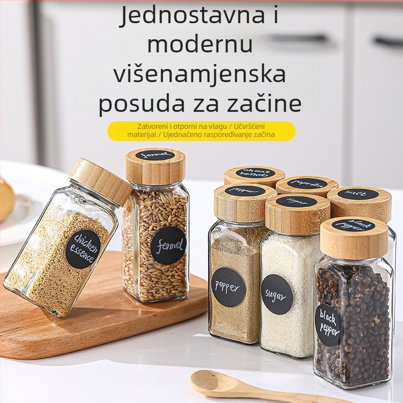 Staklena posuda za čvrste začine, s ispisanim logotipom i mogućnošću prilagodbe, nordijski stil.