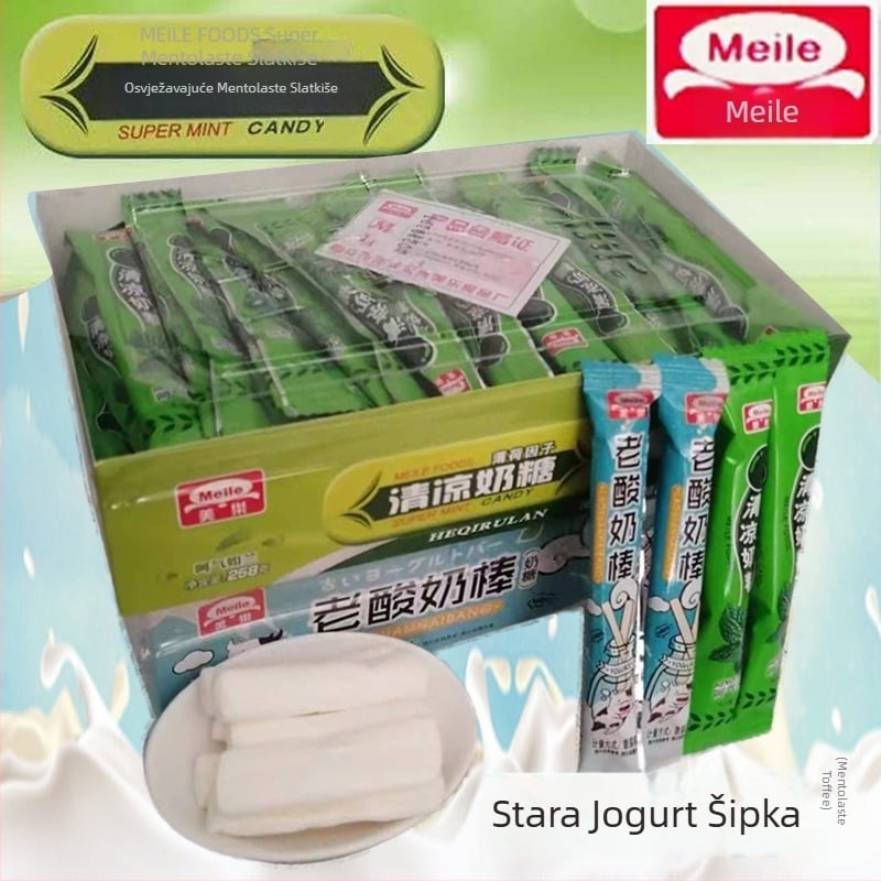 Štapići od mliječnog jogurta s mentom | neto 258 g | oko 60 komada po kutiji | mekani i žvakaći