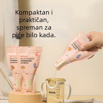 Jednokratne vrećice za skladištenje dojene mlijeka, prijenosne i zatvorene za izlazak; kapacitet 60 g, materijal PET/PE s tiskom; pakiranje 30 kom