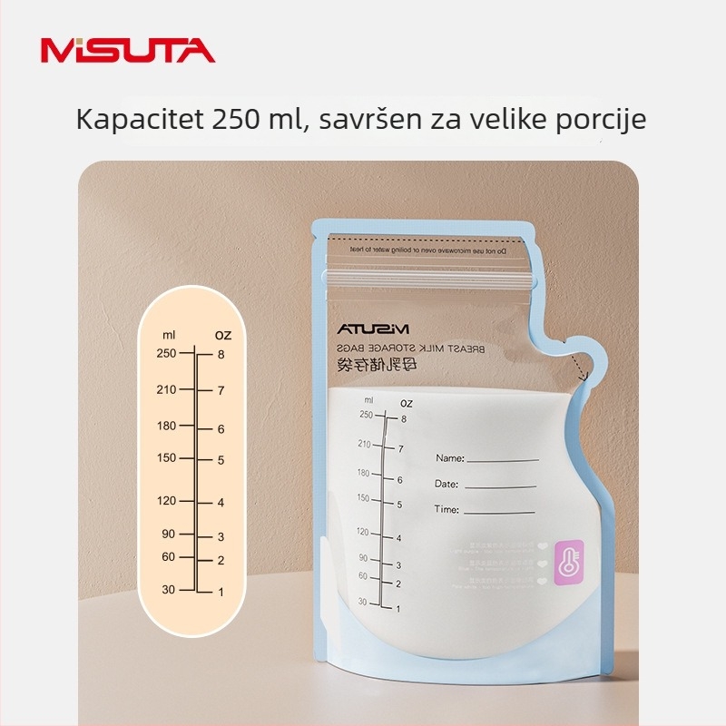 Misuta vrećica za skladištenje majčinog mlijeka, temperaturna osjetljivost čuvanja svježine, 250 ml, PE+PET