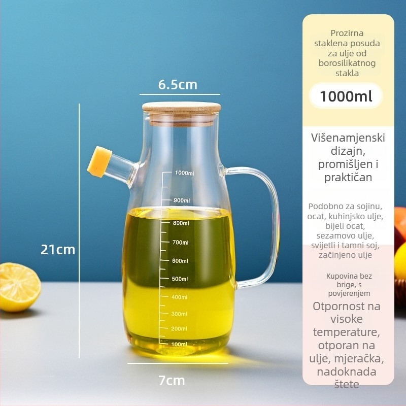 Staklena boca za ulje od borosilikatnog stakla sa mjernom skalom i držačem